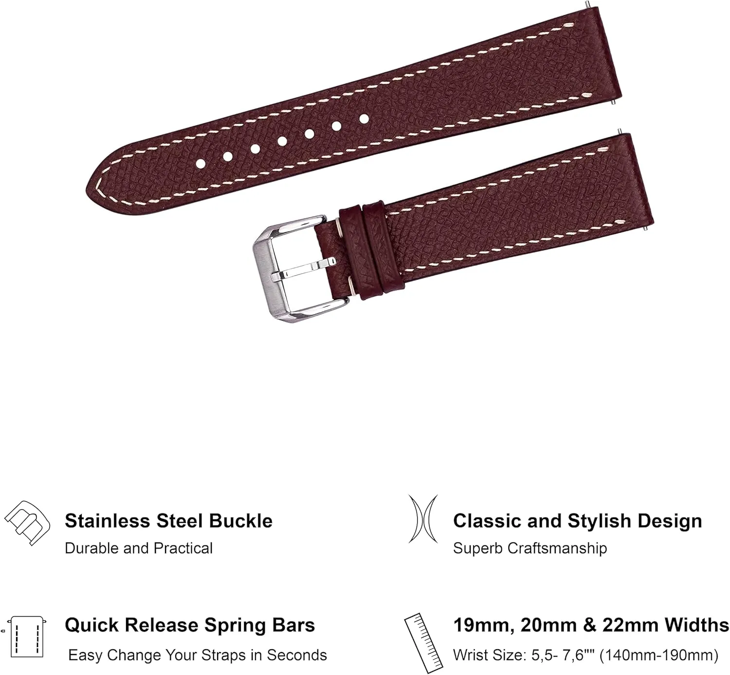 for Women - Italian Genuine Leather Replacement Band 19mm 20mm 22mm Epsom Top Grain Leather Quick Release Men's Watch Bands - fountain completion frigid geologist workmanship infection Handmade Premium Leather Watch Strap 