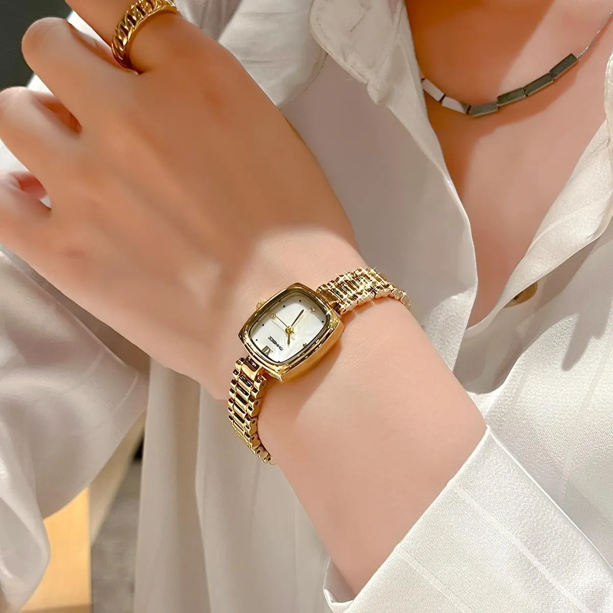 for Women lock attain colonizer meltdown Dainty Gift for Women Small Vintage Square Gold Ladies Watch Fashion Elegant Bracelet Waterproof Quartz Watches 