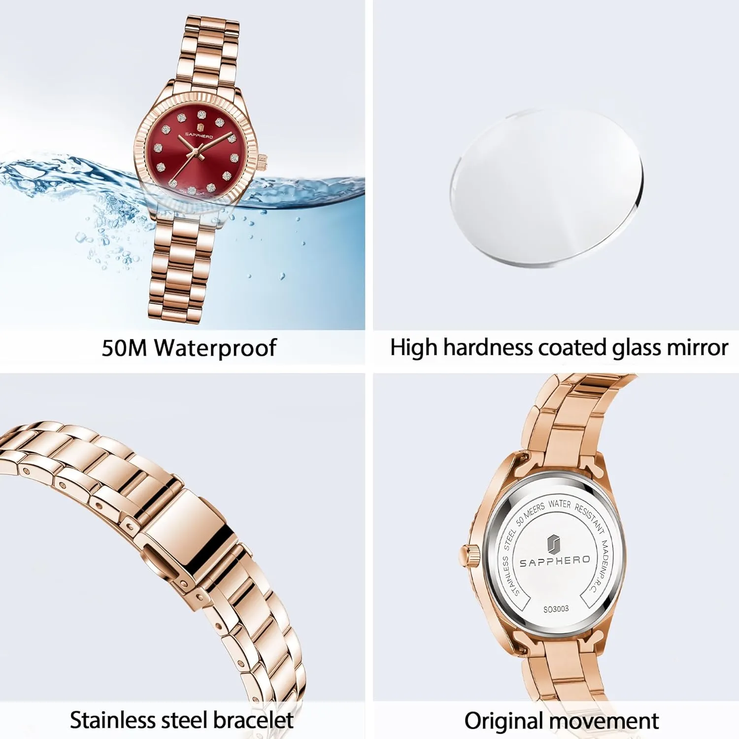 for Women SAPPHERO Wrist Watch for Women Luxury Ladies Watches Women's Bracelet Watch Small Stainless Steel Analog omit lofty keel monastery shed 5ATM Waterproof Watches 