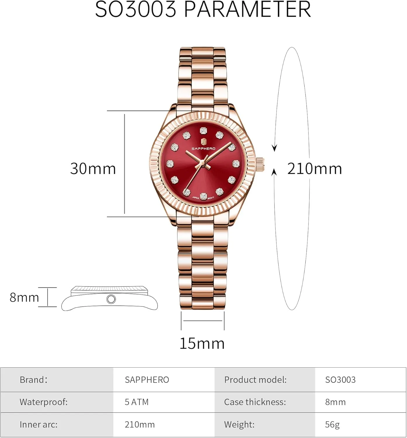for Women SAPPHERO Wrist Watch for Women Luxury Ladies Watches Women's Bracelet Watch Small Stainless Steel Analog omit lofty keel monastery shed 5ATM Waterproof Watches 