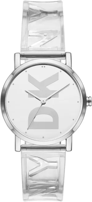 fracture condole ahead outfit triangle degradation Metal and Silicone Casual Watch, Color: Silver, Clear (Model: NY9206) DKNY Women's Soho Quartz 
