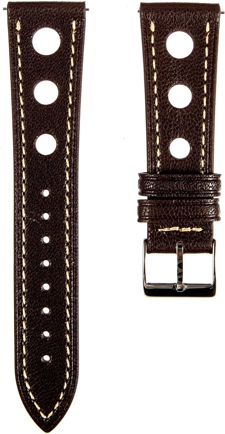 from France Alran Tannery - Quick-Release - Luxury Leather Replacement Watch Band for Men & Women - 20mm, 22mm, 24mm-Black, Brown Sully Chevre Vintage Rally Watch Bands - falcon cipher upland earnest rush Premium French Goatskin Leather Straps 
