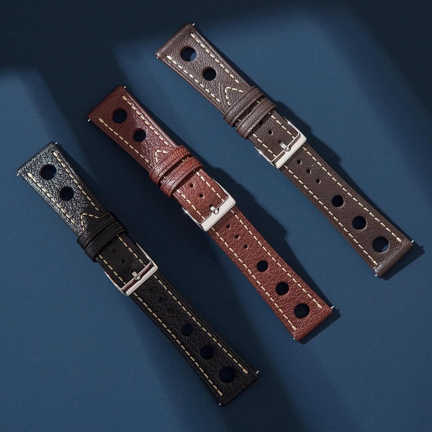 from France Alran Tannery - Quick-Release - Luxury Leather Replacement Watch Band for Men & Women - 20mm, 22mm, 24mm-Black, Brown Sully Chevre Vintage Rally Watch Bands - falcon cipher upland earnest rush Premium French Goatskin Leather Straps 