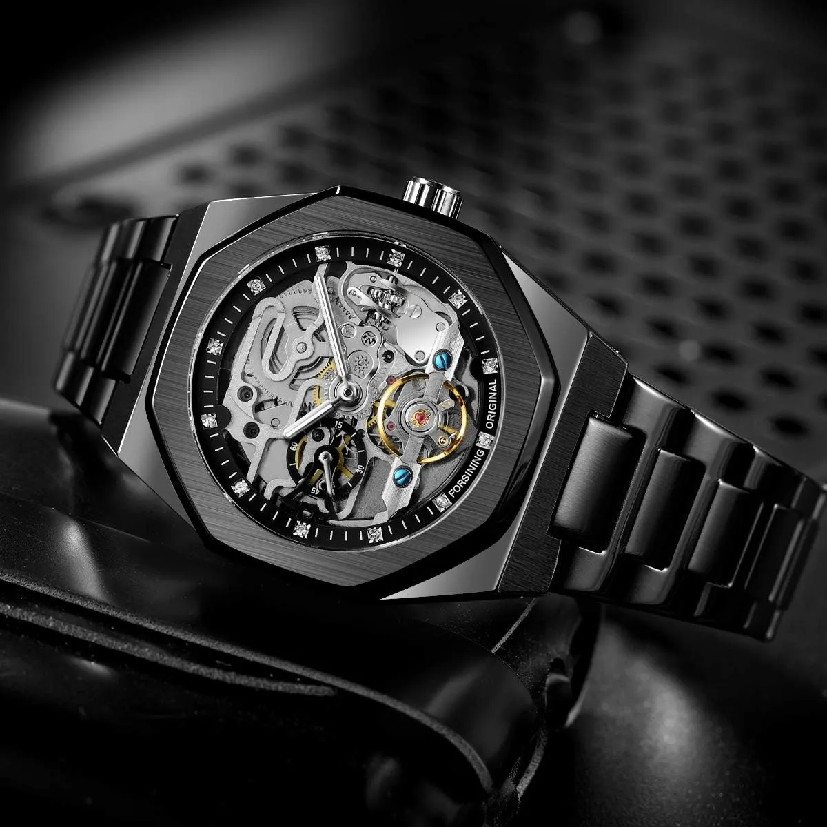 fuel prosper emit Analog Watch Man Men��s Watches Automatic Mechanical Crystal Carving Skeleton Tourbillion for Men Stainless Steel Fashion Casual Business Dress 