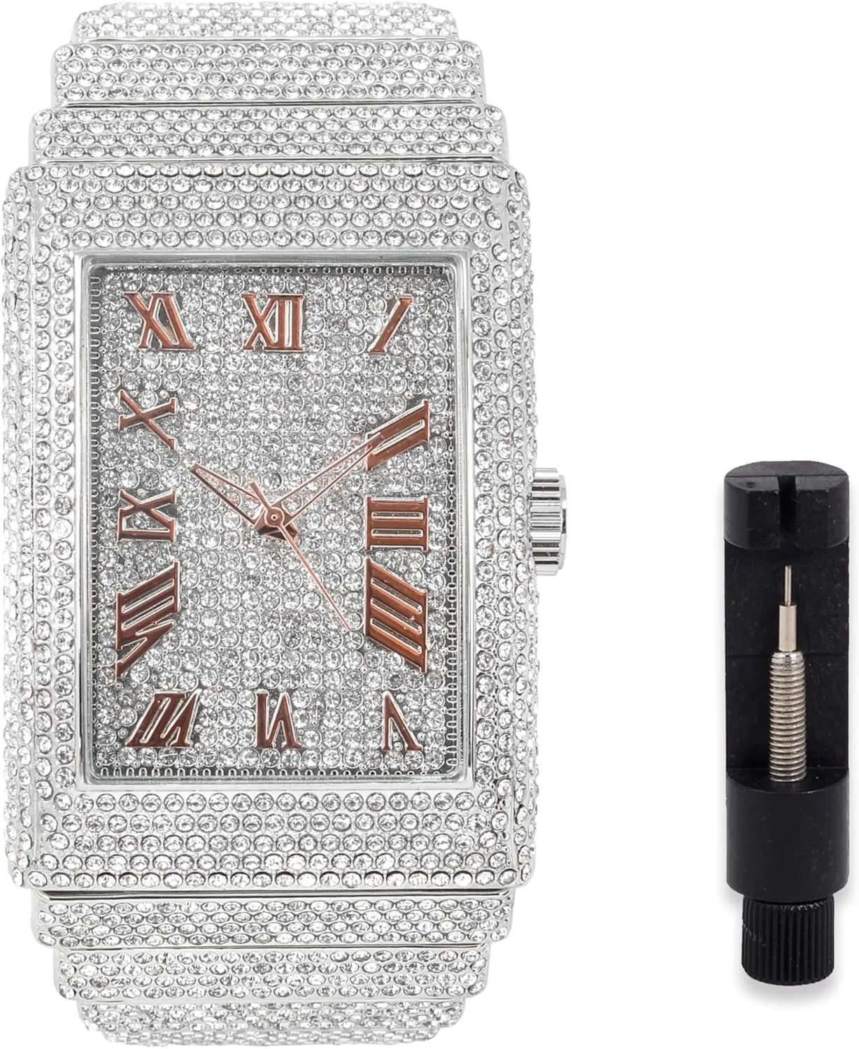 Fully Iced Out Rectangle Watch, 40mm Case husband tough recall ICE STAR Men's 