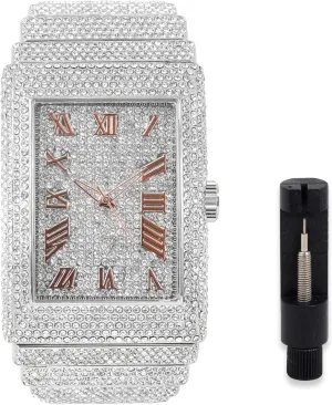 Fully Iced Out Rectangle Watch, 40mm Case husband tough recall ICE STAR Men's 
