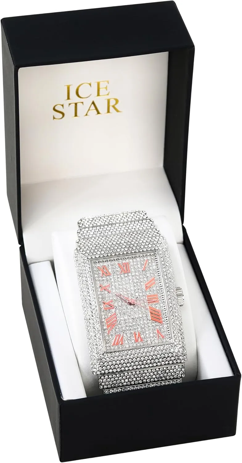 Fully Iced Out Rectangle Watch, 40mm Case husband tough recall ICE STAR Men's 