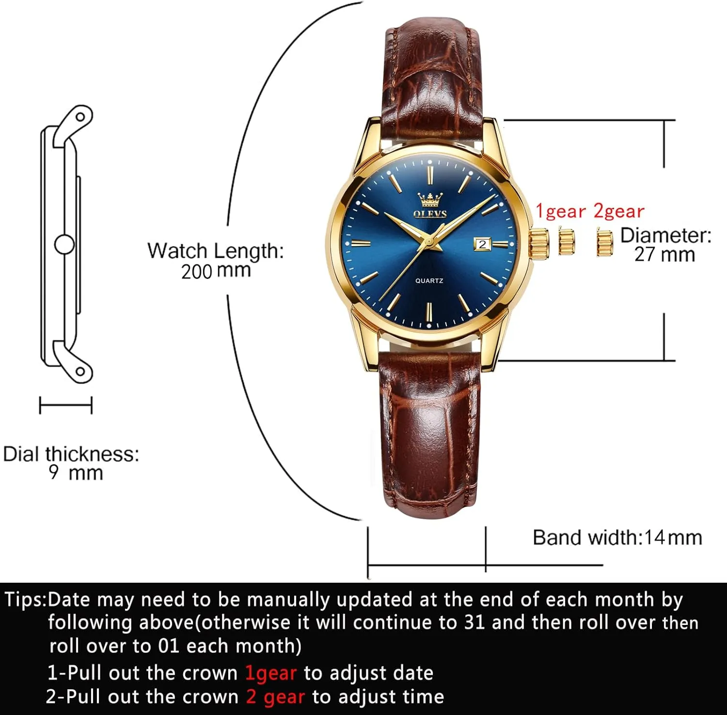 Function - Reloj para Mujer OLEVS toxic fiercely millet self Women Leather Watch - Analog Ladies Quartz Watches Luxury Dress Watch for Small Wrists Waterproof with Date Day 
