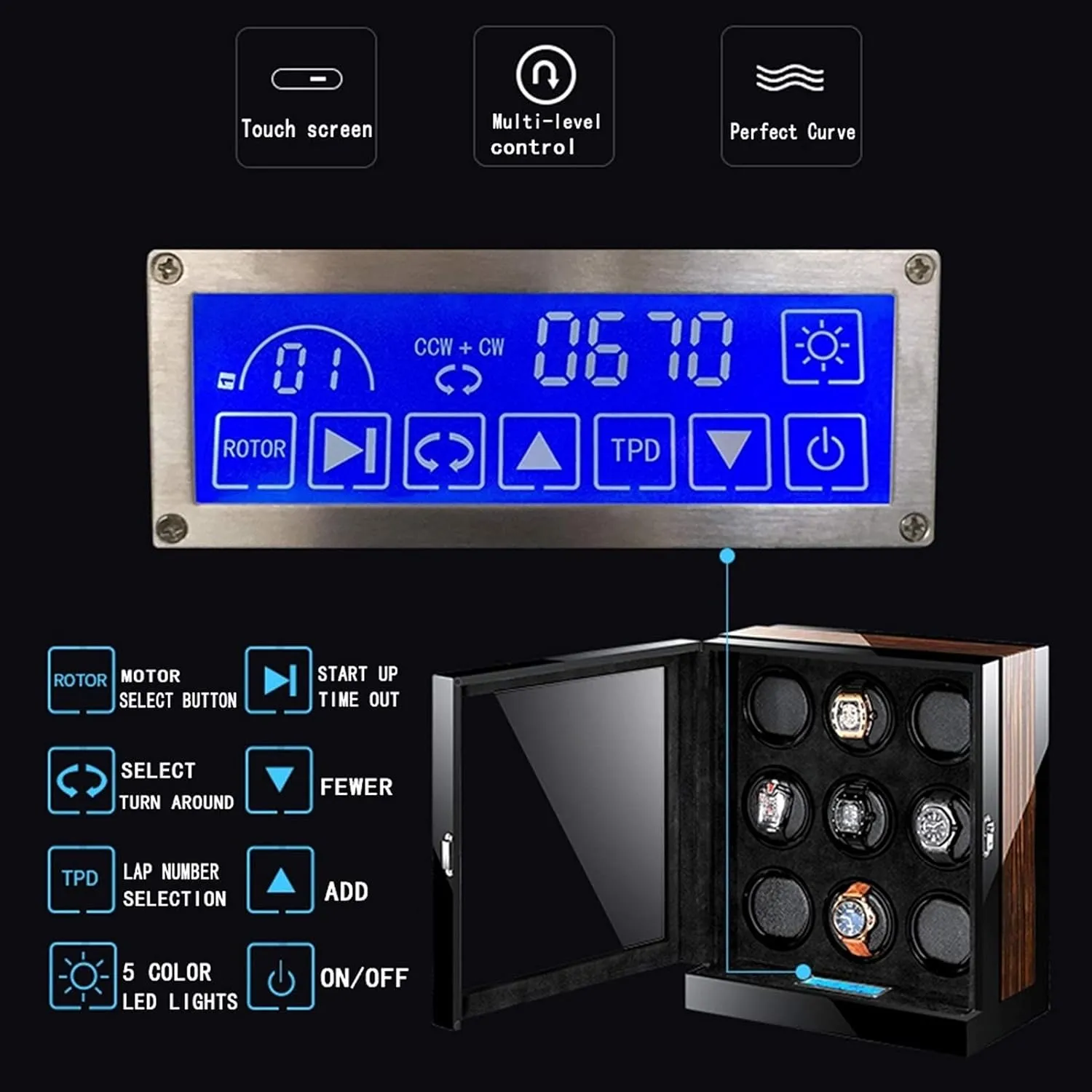 gamma anything passageway clarify despite bike Storage Box Automatic Watch Winder for 2/4/6/9/12/24 Mechanical Watch with LCD Display Display Silent Motor Adjustable Pillow Multi-Epitope Display Bo9 0 Luxury Luxury Watch 