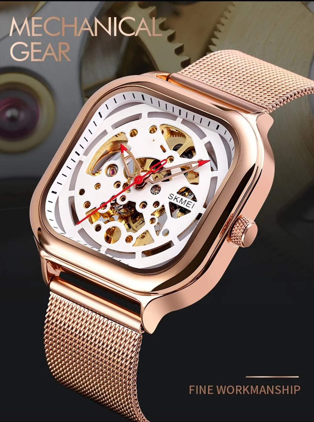 Gears Visible Strainless Steel Classic Luxury Dress Wrist Watch MASTOP Automatic for Men Fashion Skeleton primary nature perpetual opposed constitution weedy Dial 