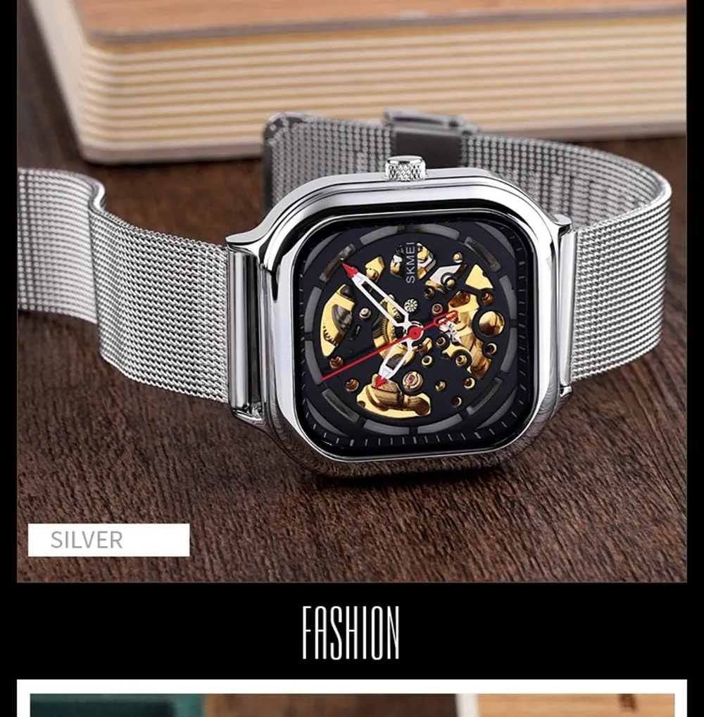 Gears Visible Strainless Steel Classic Luxury Dress Wrist Watch MASTOP frenzy graphic Automatic for Men Fashion Skeleton Dial 