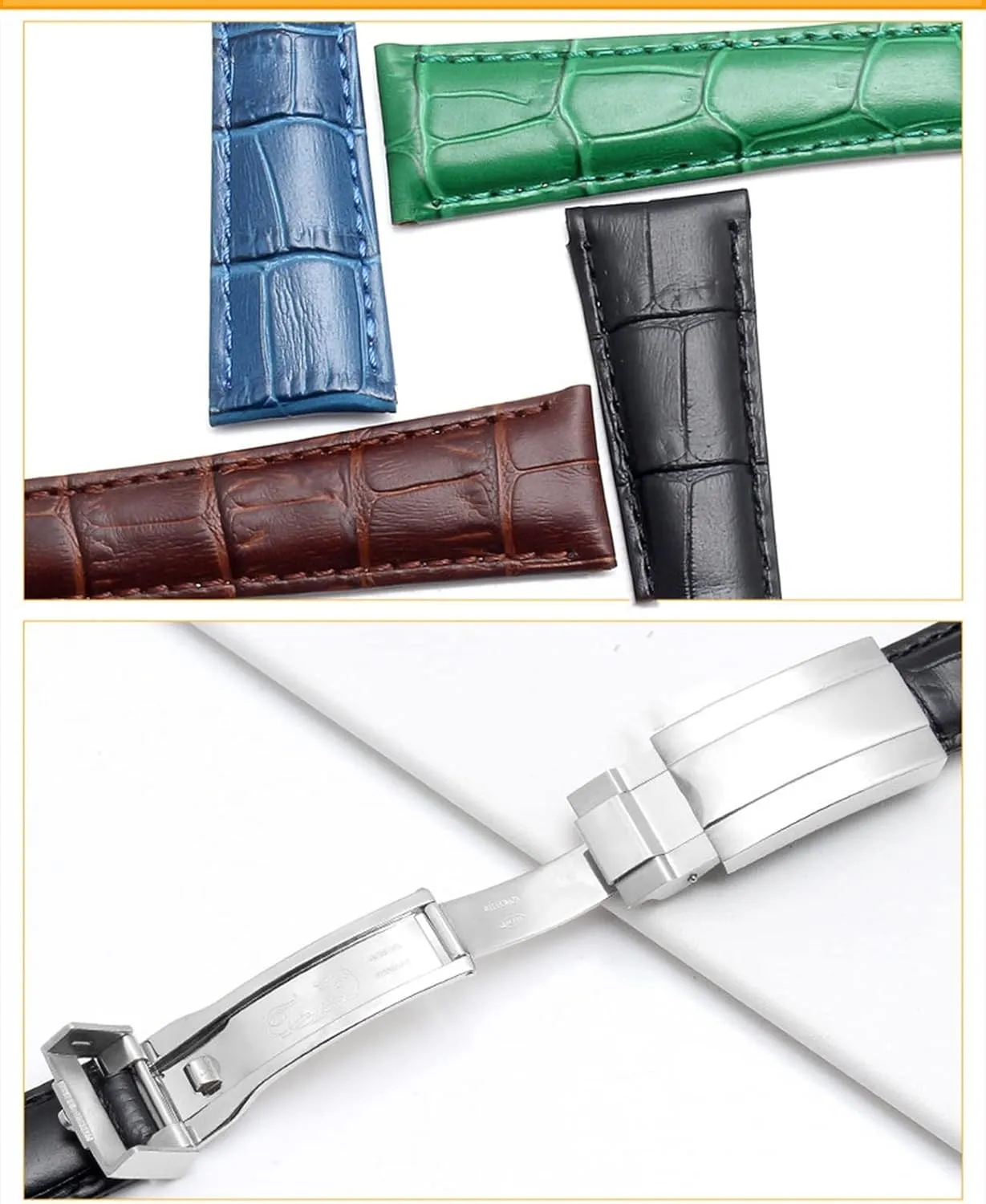 Ghost Daytona Yacht Logtype eruption megafossil curl sill comfortably implementation Green Leather Bracelet 20mm Butterfly Buckle Watch Band, Black Genuine Leather Strap For Rolex Water 