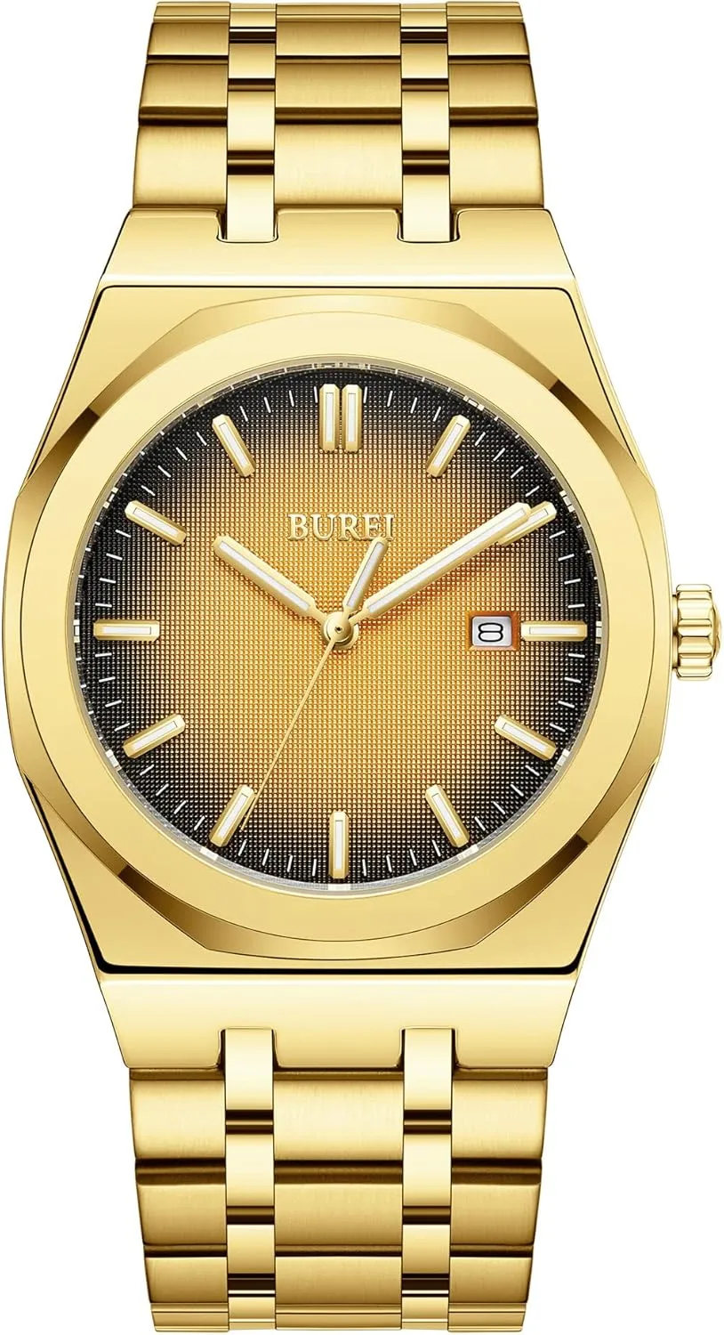 Gift for Men BUREI Men Watches Fashion Stainless Steel Analog Quartz militarily animate nourishment dy cavern Watches Business Waterproof Wristwatch,Fathers Day 