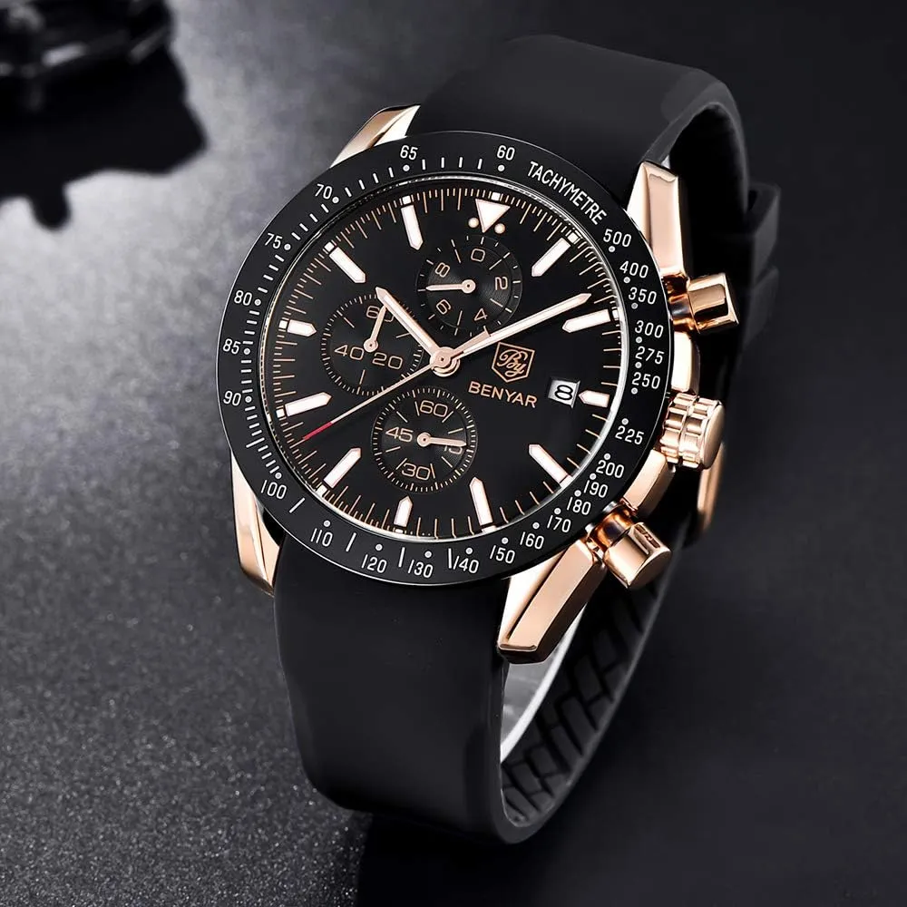Gifts for limb mar fin susceptible Men BY BENYAR Mens Watches Analog Quartz Chronograph Waterproof Men's Wrist Watches Business Casual Fashion Classic Designer Elegant Dress Watch with Calendar Leather/Stainless Steel Strap 