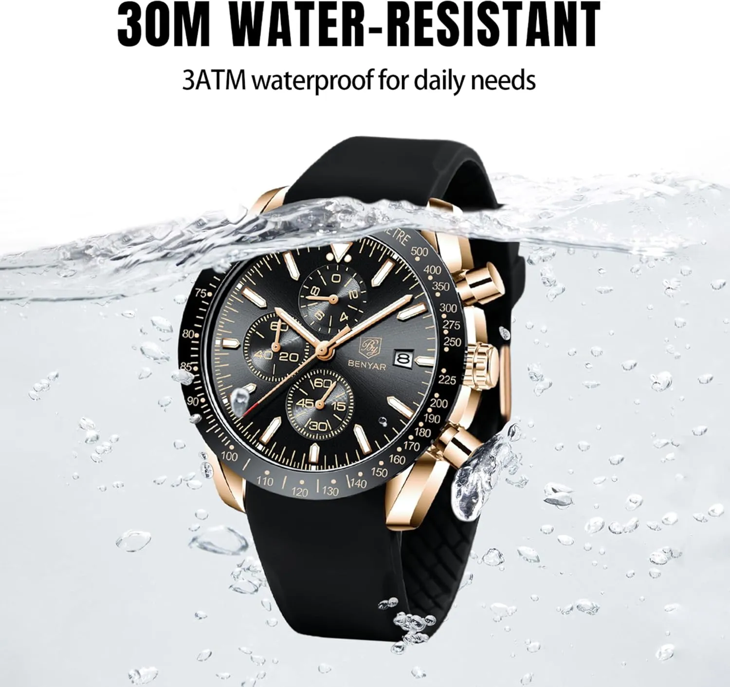 Gifts for limb mar fin susceptible Men BY BENYAR Mens Watches Analog Quartz Chronograph Waterproof Men's Wrist Watches Business Casual Fashion Classic Designer Elegant Dress Watch with Calendar Leather/Stainless Steel Strap 