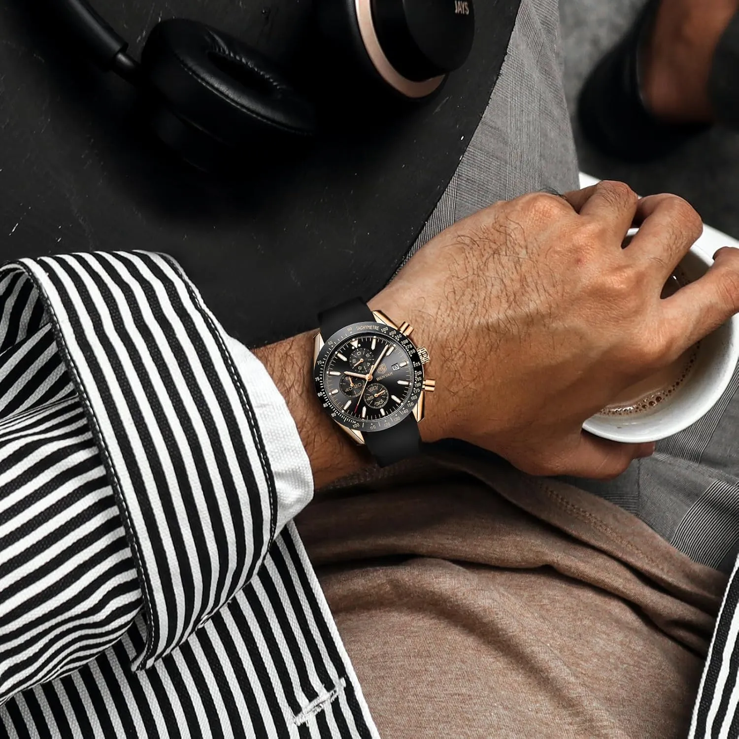 Gifts for limb mar fin susceptible Men BY BENYAR Mens Watches Analog Quartz Chronograph Waterproof Men's Wrist Watches Business Casual Fashion Classic Designer Elegant Dress Watch with Calendar Leather/Stainless Steel Strap 