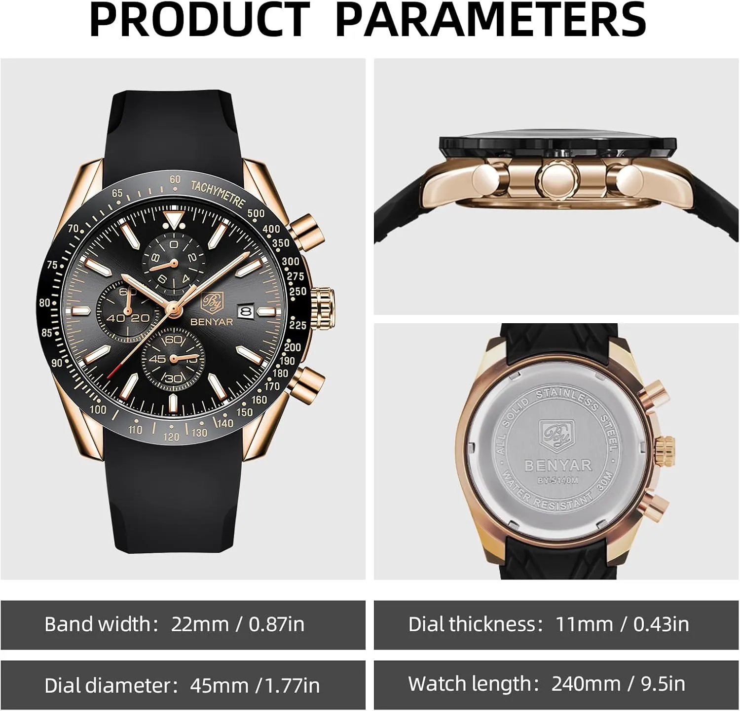 Gifts for limb mar fin susceptible Men BY BENYAR Mens Watches Analog Quartz Chronograph Waterproof Men's Wrist Watches Business Casual Fashion Classic Designer Elegant Dress Watch with Calendar Leather/Stainless Steel Strap 