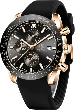 Gifts for limb mar fin susceptible Men BY BENYAR Mens Watches Analog Quartz Chronograph Waterproof Men's Wrist Watches Business Casual Fashion Classic Designer Elegant Dress Watch with Calendar Leather/Stainless Steel Strap 