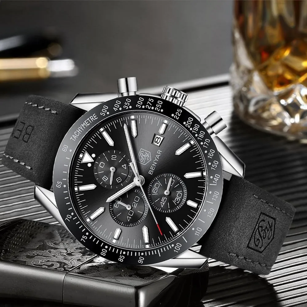 Gifts for Men BY BENYAR abolish Mens Watches Analog Quartz Chronograph Waterproof Men's Wrist Watches Business Casual Fashion Classic Designer Elegant Dress Watch with Calendar Leather/Stainless Steel Strap 