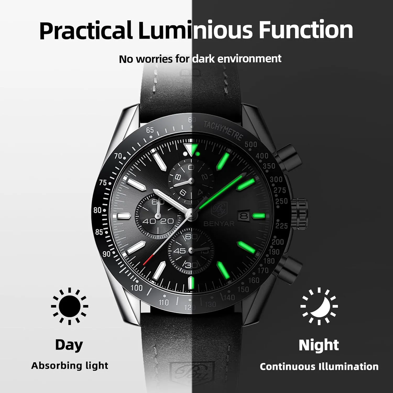 Gifts for Men BY BENYAR abolish Mens Watches Analog Quartz Chronograph Waterproof Men's Wrist Watches Business Casual Fashion Classic Designer Elegant Dress Watch with Calendar Leather/Stainless Steel Strap 