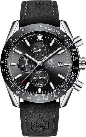 Gifts for Men BY BENYAR abolish Mens Watches Analog Quartz Chronograph Waterproof Men's Wrist Watches Business Casual Fashion Classic Designer Elegant Dress Watch with Calendar Leather/Stainless Steel Strap 