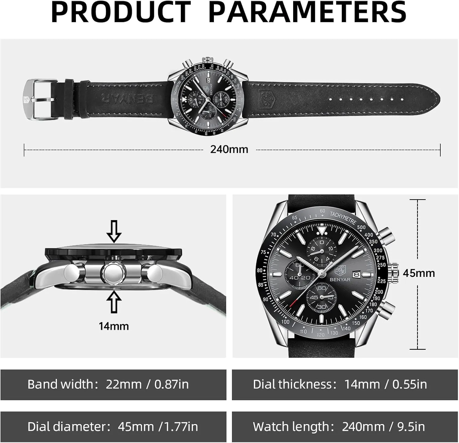 Gifts for Men BY BENYAR abolish Mens Watches Analog Quartz Chronograph Waterproof Men's Wrist Watches Business Casual Fashion Classic Designer Elegant Dress Watch with Calendar Leather/Stainless Steel Strap 