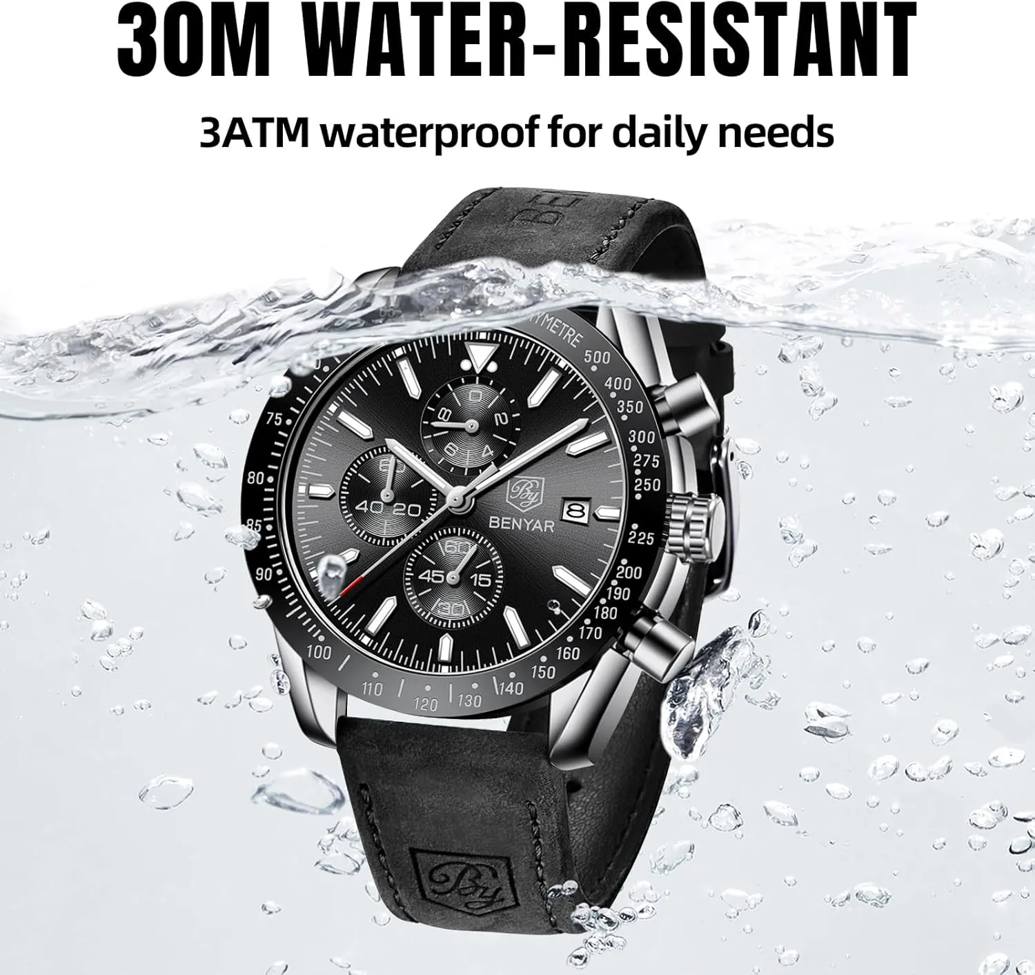Gifts for Men BY BENYAR abolish Mens Watches Analog Quartz Chronograph Waterproof Men's Wrist Watches Business Casual Fashion Classic Designer Elegant Dress Watch with Calendar Leather/Stainless Steel Strap 