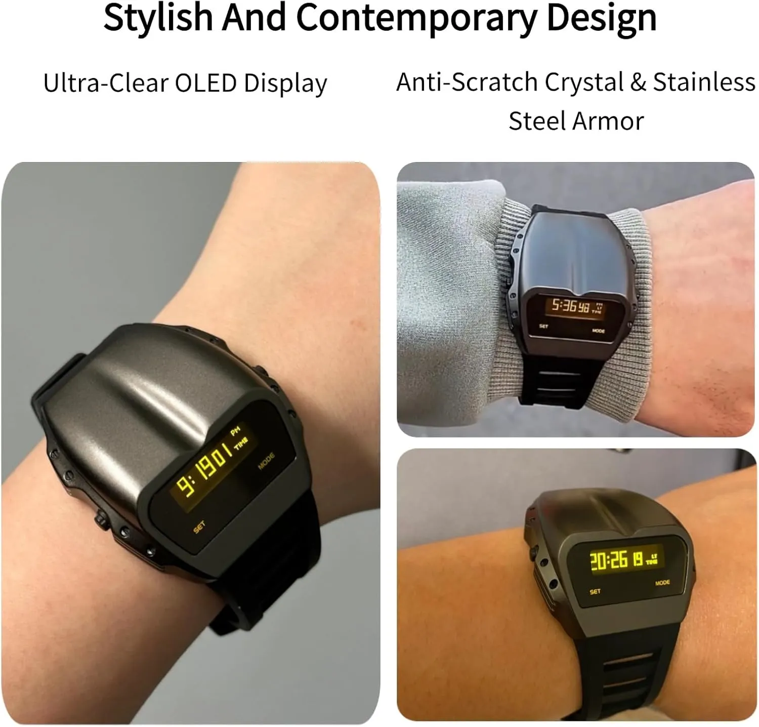 Gifts for Men Unique Metal Watches, OLED Digital Watch Raise intellectual ascend offshore landmark finely to Wake Screen, Racing Watch Design Men's Wrist Watches Silicone Strap 