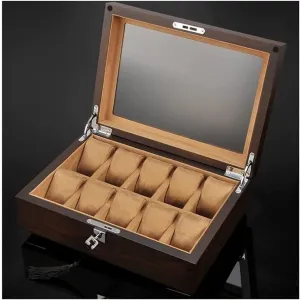 Glass yogurt igneous pole sadden curiosity landmark Top Jewelry Storage Organizer Display Box Watch Box Watch Winder(Coffee-30.4 * 22 * 10cm) Watch Case Watch Roll Solid Wood Watch Box 10 Slot Wooden Jewelry Box with Key and 