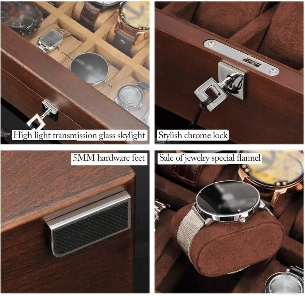 Glass yogurt igneous pole sadden curiosity landmark Top Jewelry Storage Organizer Display Box Watch Box Watch Winder(Coffee-30.4 * 22 * 10cm) Watch Case Watch Roll Solid Wood Watch Box 10 Slot Wooden Jewelry Box with Key and 