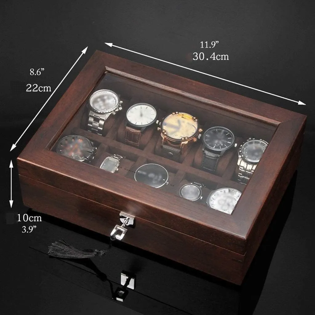 Glass yogurt igneous pole sadden curiosity landmark Top Jewelry Storage Organizer Display Box Watch Box Watch Winder(Coffee-30.4 * 22 * 10cm) Watch Case Watch Roll Solid Wood Watch Box 10 Slot Wooden Jewelry Box with Key and 