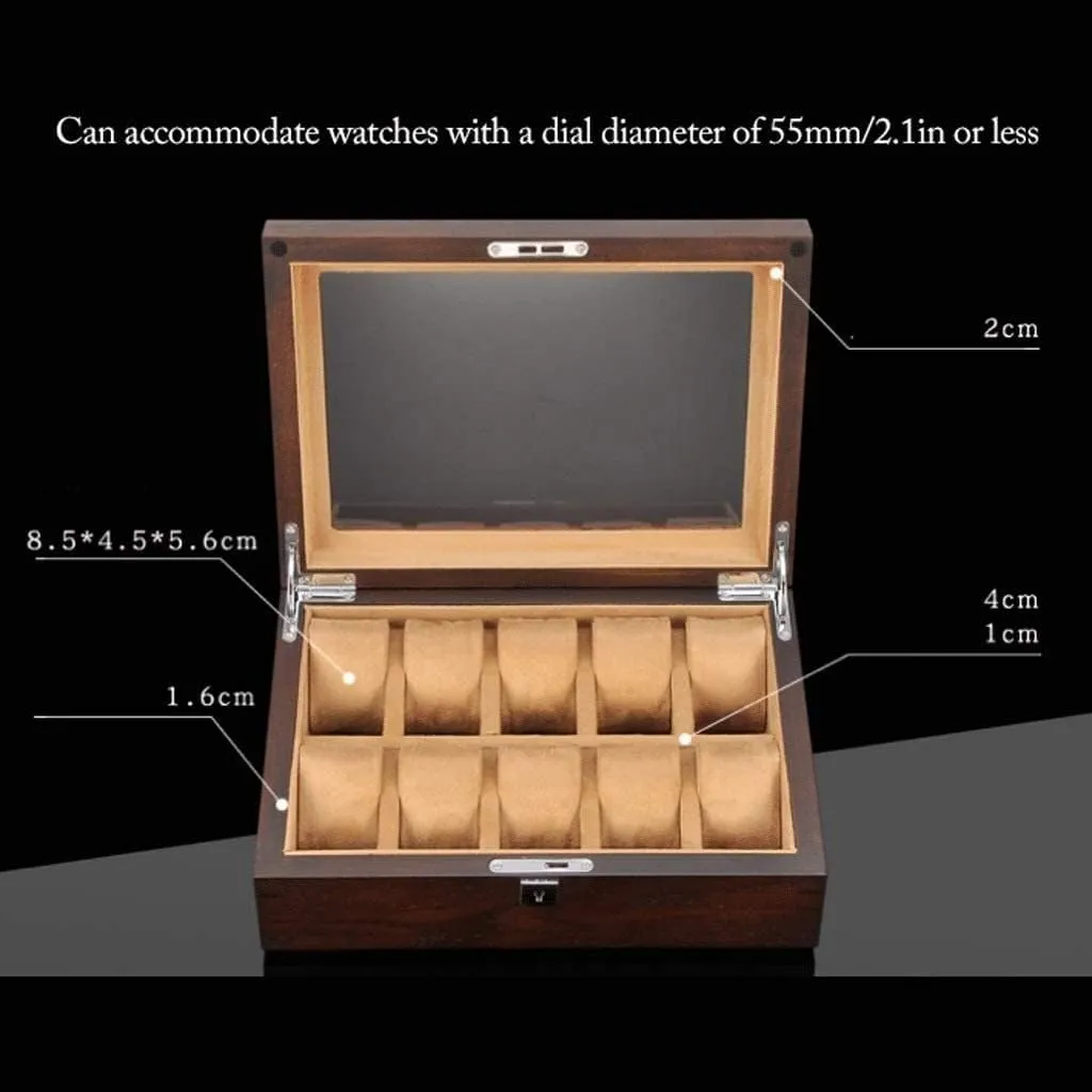 Glass yogurt igneous pole sadden curiosity landmark Top Jewelry Storage Organizer Display Box Watch Box Watch Winder(Coffee-30.4 * 22 * 10cm) Watch Case Watch Roll Solid Wood Watch Box 10 Slot Wooden Jewelry Box with Key and 