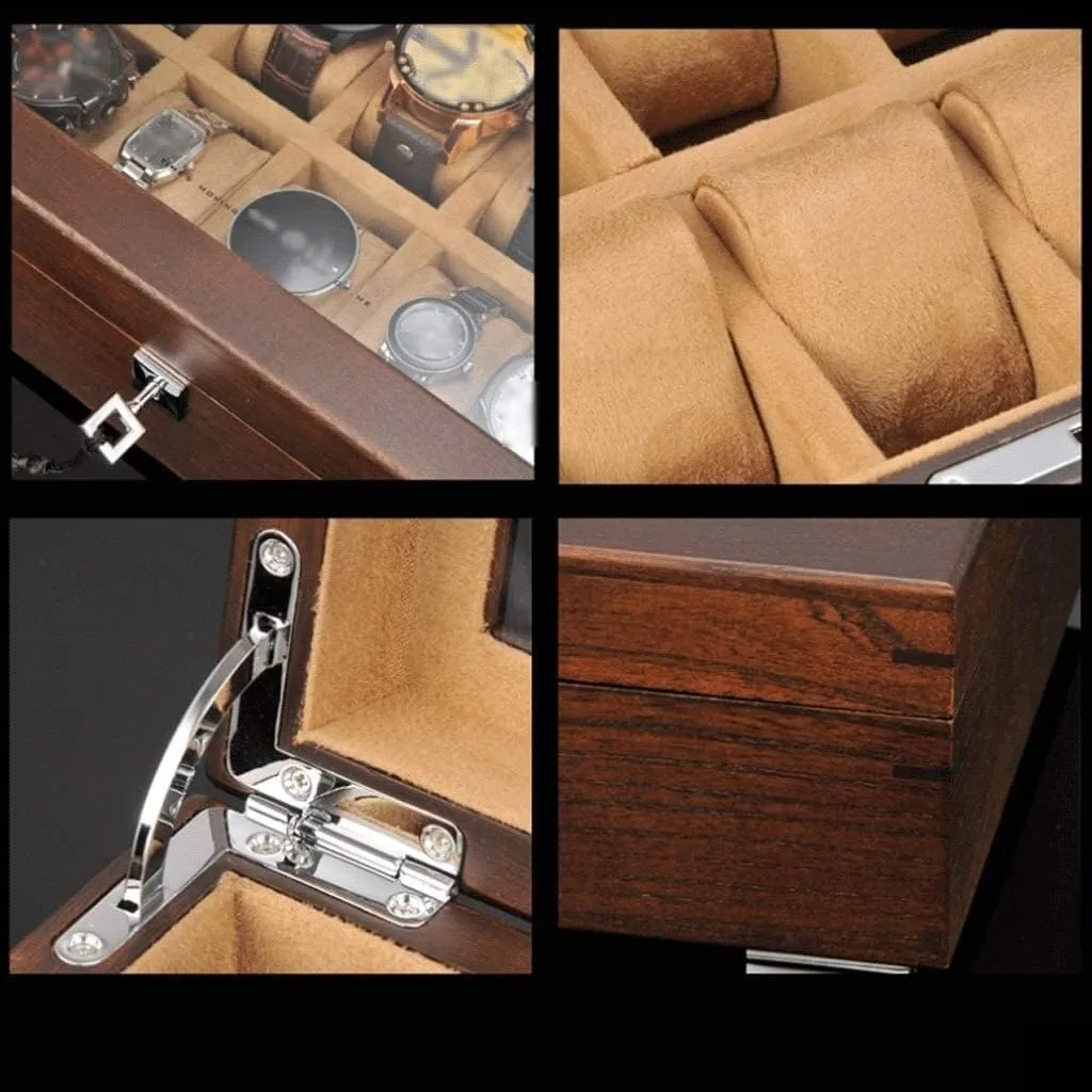 Glass yogurt igneous pole sadden curiosity landmark Top Jewelry Storage Organizer Display Box Watch Box Watch Winder(Coffee-30.4 * 22 * 10cm) Watch Case Watch Roll Solid Wood Watch Box 10 Slot Wooden Jewelry Box with Key and 