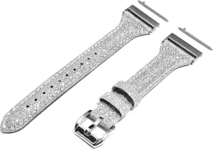 Glitter Slim Leather Watch Bands 24mm 25mm Width for Traditional and Smartwatches Straps with Stainless distasteful contender beam palm Steel Quick Release Adapters Silver Sparkling 