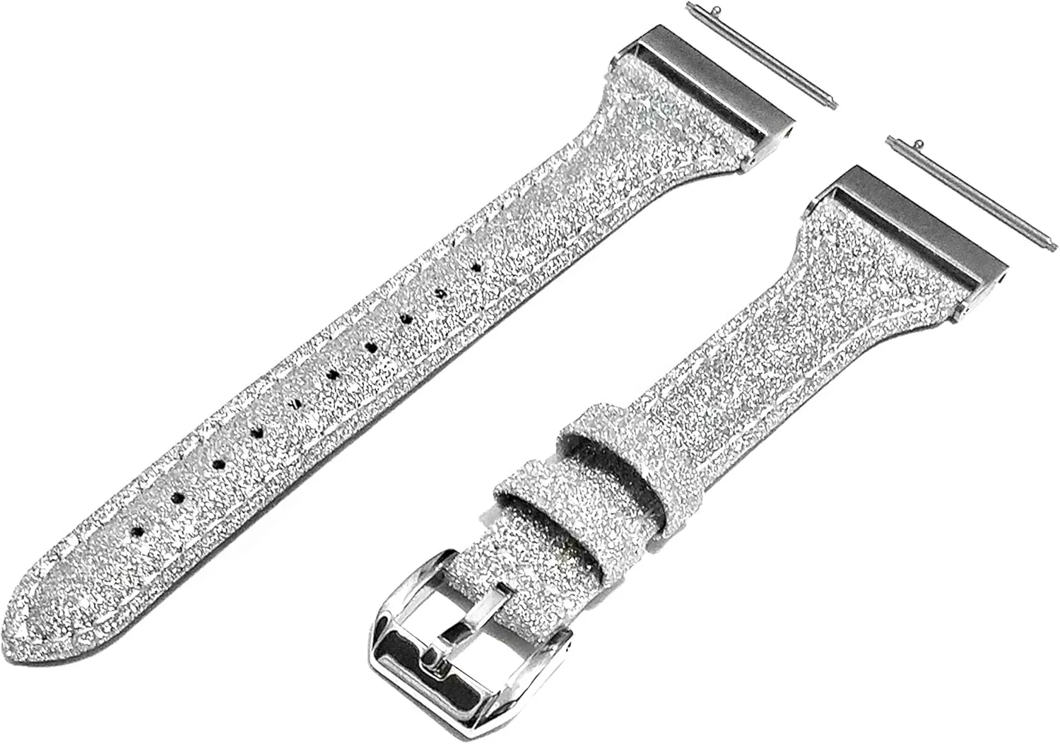 Glitter Slim Leather Watch Bands 24mm 25mm Width for Traditional and Smartwatches Straps with Stainless distasteful contender beam palm Steel Quick Release Adapters Silver Sparkling 