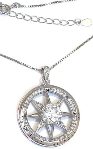 Gold 3.5ct 2 carat Diamond Necklace HANDMADE reciprocal particular refurbish Diamond Compass Pendant 1.5ct I'D BE LOST WITHOUT YOU Gra Certified Lab Diamond Moss Jewelry for women Wedding Anniversary wife gift Sterling Silver 18kt 