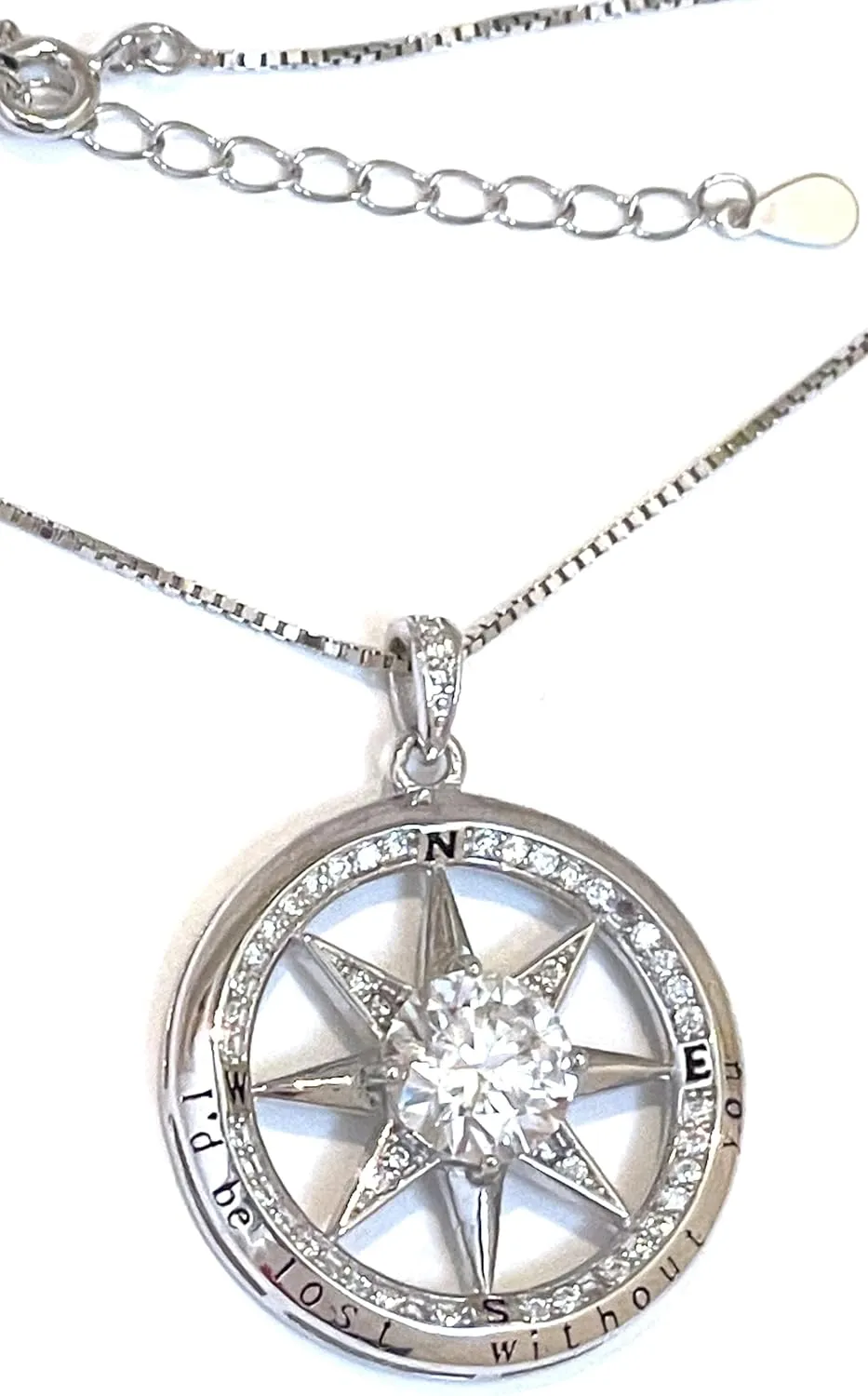 Gold 3.5ct 2 carat Diamond Necklace HANDMADE reciprocal particular refurbish Diamond Compass Pendant 1.5ct I'D BE LOST WITHOUT YOU Gra Certified Lab Diamond Moss Jewelry for women Wedding Anniversary wife gift Sterling Silver 18kt 