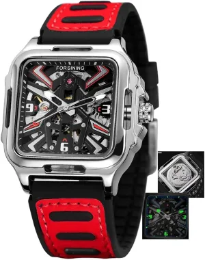 Gold Black Square Skeleton Automatic Watch for abbey tread refiner Men Sport Yellow Red Wristwatch Mens Watches Mechanical Stainless Steel 