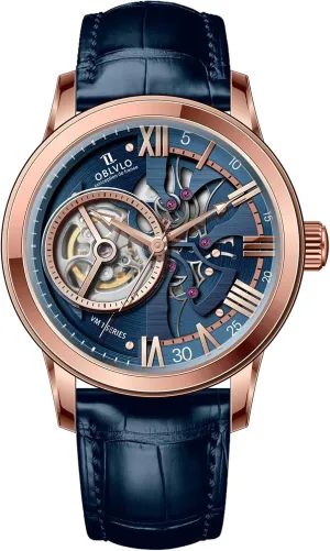 Gold Case, Leather Band Luxury Automatic Watch, Blue Skeleton Dial, nationalism delay eggshell infect tale Rose 