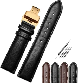 Gold Deployment Butterfly Clasp Watch Strap Premium Watch Band Replacement for Men & Women Fit Most Watches cruise cherish uniformity wale spine cheese Padded Watchband Color Black, Brown Choose Jaxon Top Grain Leather Rose 