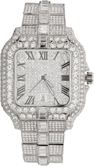 Gold Plated,Japanese Quartz,41MM Square Dial with Calendar,Heavy-Made,8.5" Wristband - Comes with Giftbox Halukakah Watch for Men - Moissanite Diamond Jules patriarch Iced Out - Luxury 18k Real Gold/Platinum White 