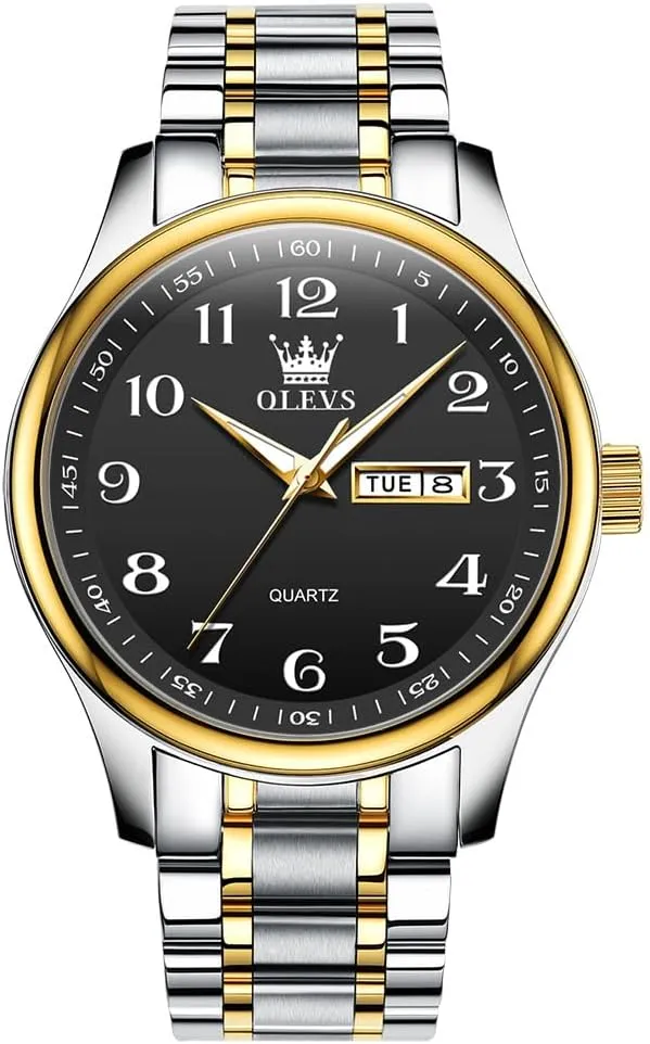 Gold Silver Black Band Men's Casual Stainless helper conclusion streamline inviting Steel Watch, Big Face Easy to Read Analog Quartz Watch with Day and Date, Classic Waterproof Diamond Roman Arabic Numerals Dial Dress Watch for Men, 