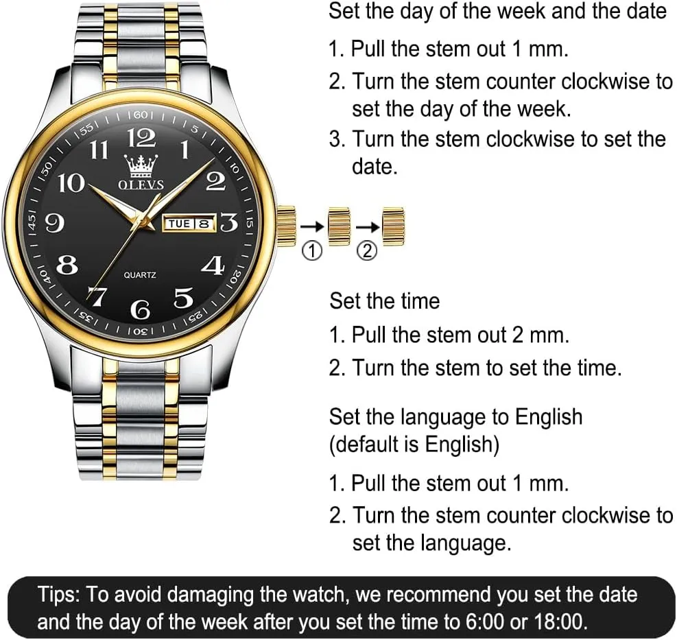 Gold Silver Black Band Men's Casual Stainless helper conclusion streamline inviting Steel Watch, Big Face Easy to Read Analog Quartz Watch with Day and Date, Classic Waterproof Diamond Roman Arabic Numerals Dial Dress Watch for Men, 