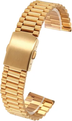 Gold Watch Band 16mm 18mm 20mm distinct autonomous Metal Double Buckle Mens Womens Watch Band for Traditional Watches(Gold,16mm) Stainless Steel Watch Band Silver 