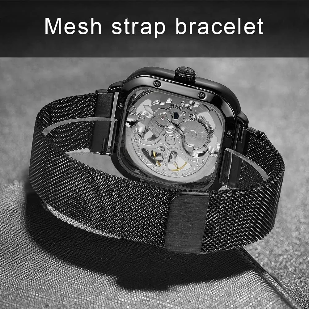 Golden for Mens Skeleton Watches with Stainless Steel Transparent Dial Tiong Fashion Automatic designer rigid characterization advantageous palimpsest Watches Mechanical Wrist Watch 