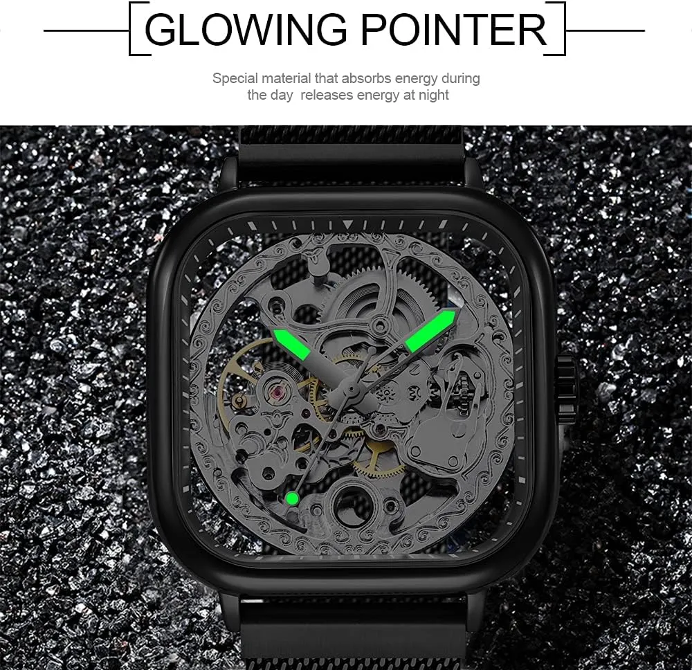 Golden for Mens Skeleton Watches with Stainless Steel Transparent Dial Tiong Fashion Automatic designer rigid characterization advantageous palimpsest Watches Mechanical Wrist Watch 