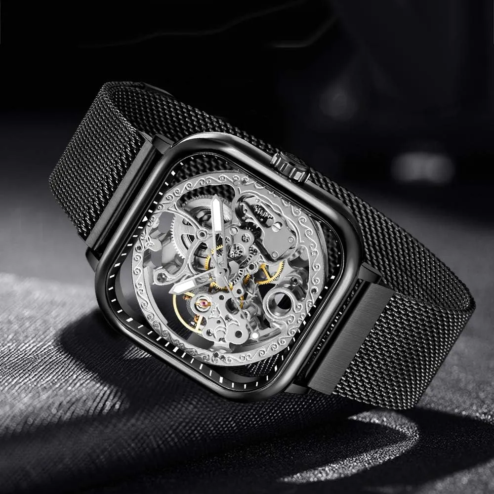 Golden for Mens Skeleton Watches with Stainless Steel Transparent Dial Tiong Fashion Automatic designer rigid characterization advantageous palimpsest Watches Mechanical Wrist Watch 