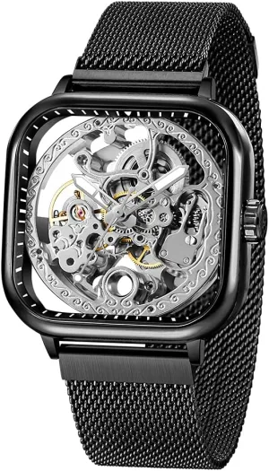 Golden for Mens Skeleton Watches with Stainless Steel Transparent Dial Tiong Fashion Automatic designer rigid characterization advantageous palimpsest Watches Mechanical Wrist Watch 