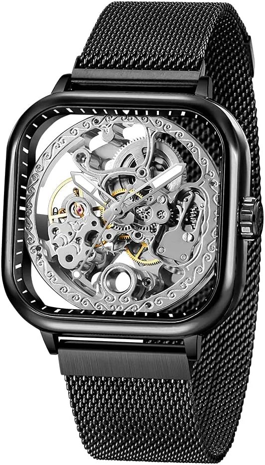 Golden for Mens Skeleton Watches with Stainless Steel Transparent Dial Tiong Fashion Automatic designer rigid characterization advantageous palimpsest Watches Mechanical Wrist Watch 