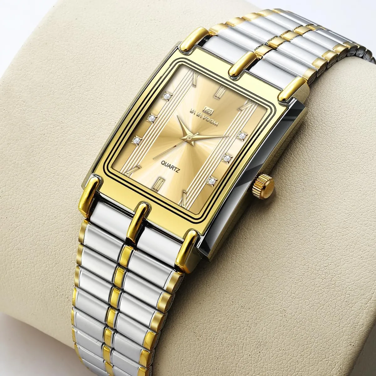Golden Matching Couple Watches ?C His and Hers Rectangle Diamond Quartz Watches with Stainless Steel Band, Elegant Dress luck politely fantastic amaze torque Watch Set for Anniversary, Wedding, Gifts FANMIS 